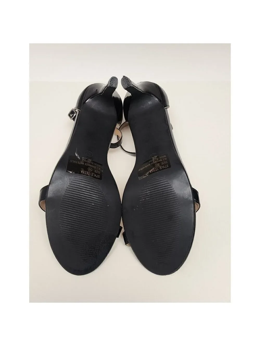 CHARLES ALBERT TESSA BLACK FAUX LEATHER ANKLE STRAP PUMP HEEL SHOES SIZE US 10